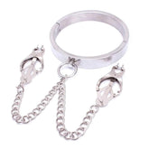 Dominate Your Desires - Breast Teasing Metal Collar & Clover Clamps Collars and Leads
